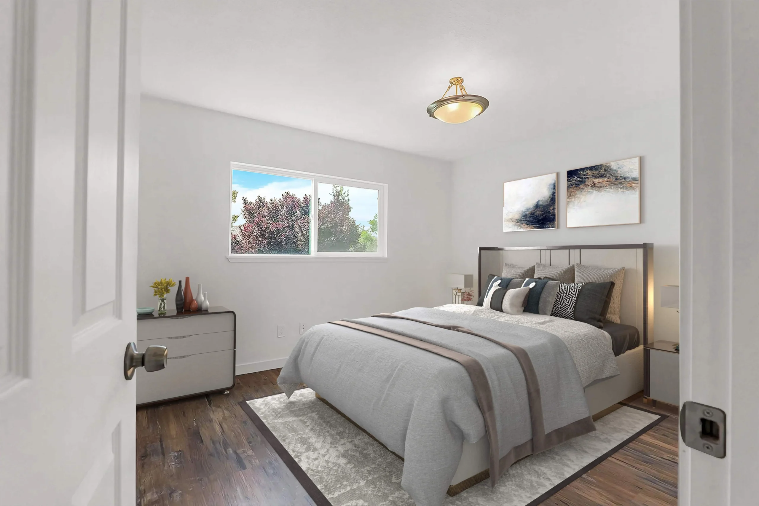 Before and after virtual staging of a luxury master bedroom