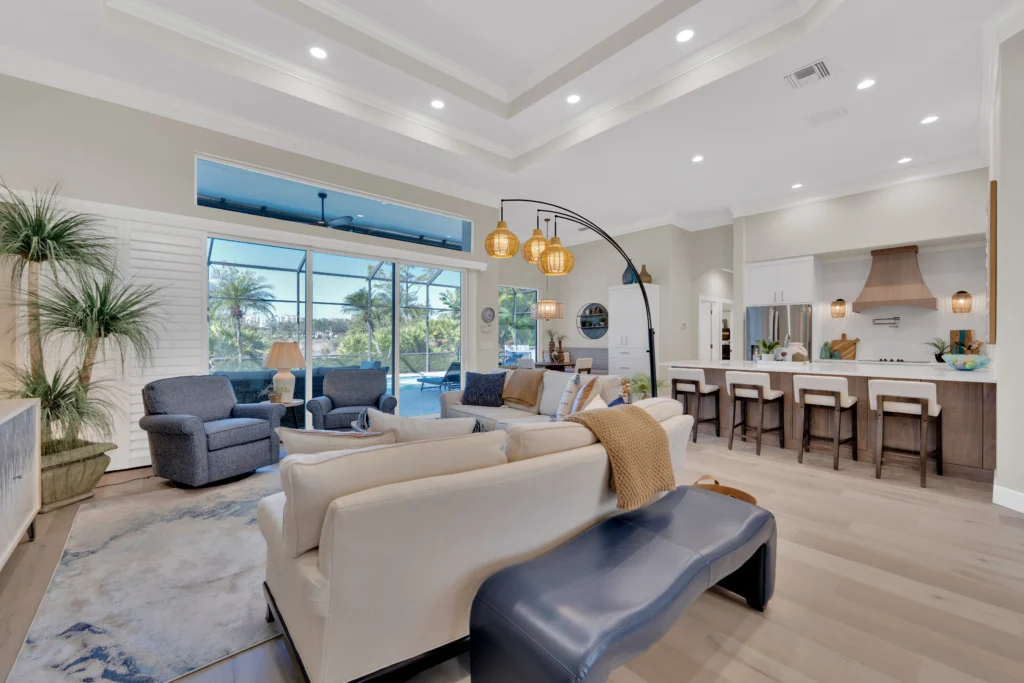 Modern luxury home interior with natural real estate photo editing and balanced architectural tones.